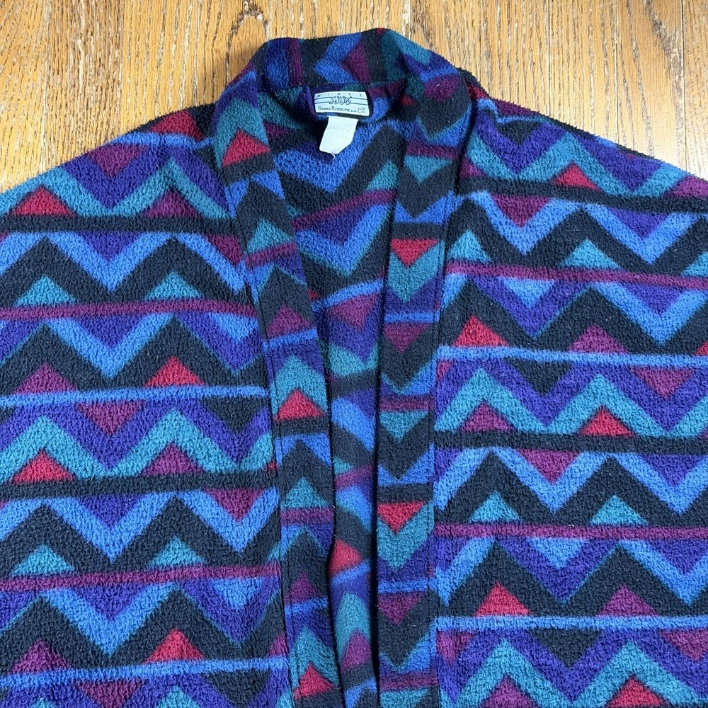 Vintage Sears Roebuck And Co Robe Mens One Size Multicolor Fleece Chevron Aztec